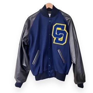 Varsity Jacket | Men’s Size Large | Navy | Wool + Leather | CD Country Day | $75